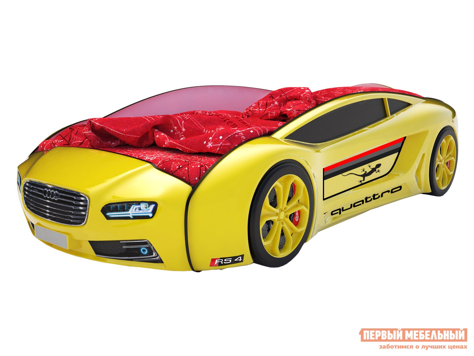 Кровать-машина  Roadster Ауди Желтый (Ауди Roadster), С подсветкой дна