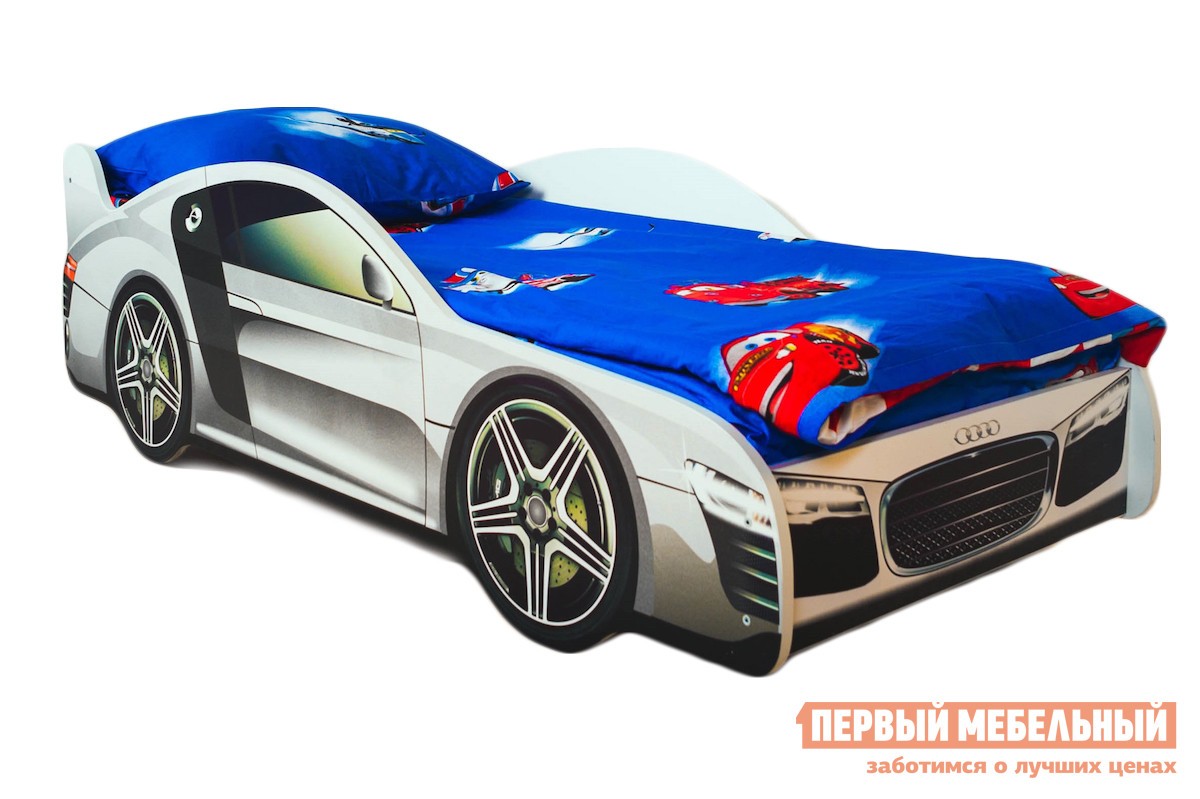 Кровать-машина  Классик Белый (AUDI), С подсветкой дна