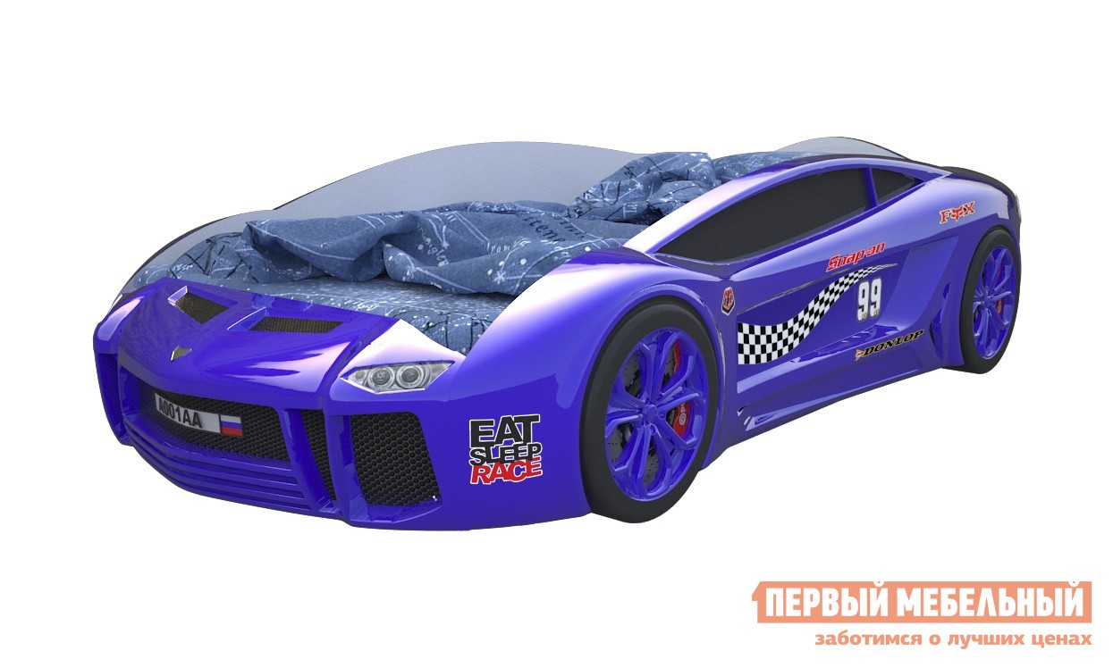 Кровать-машина  Ламба Next Синий 2 (Ламба Next), С подсветкой дна