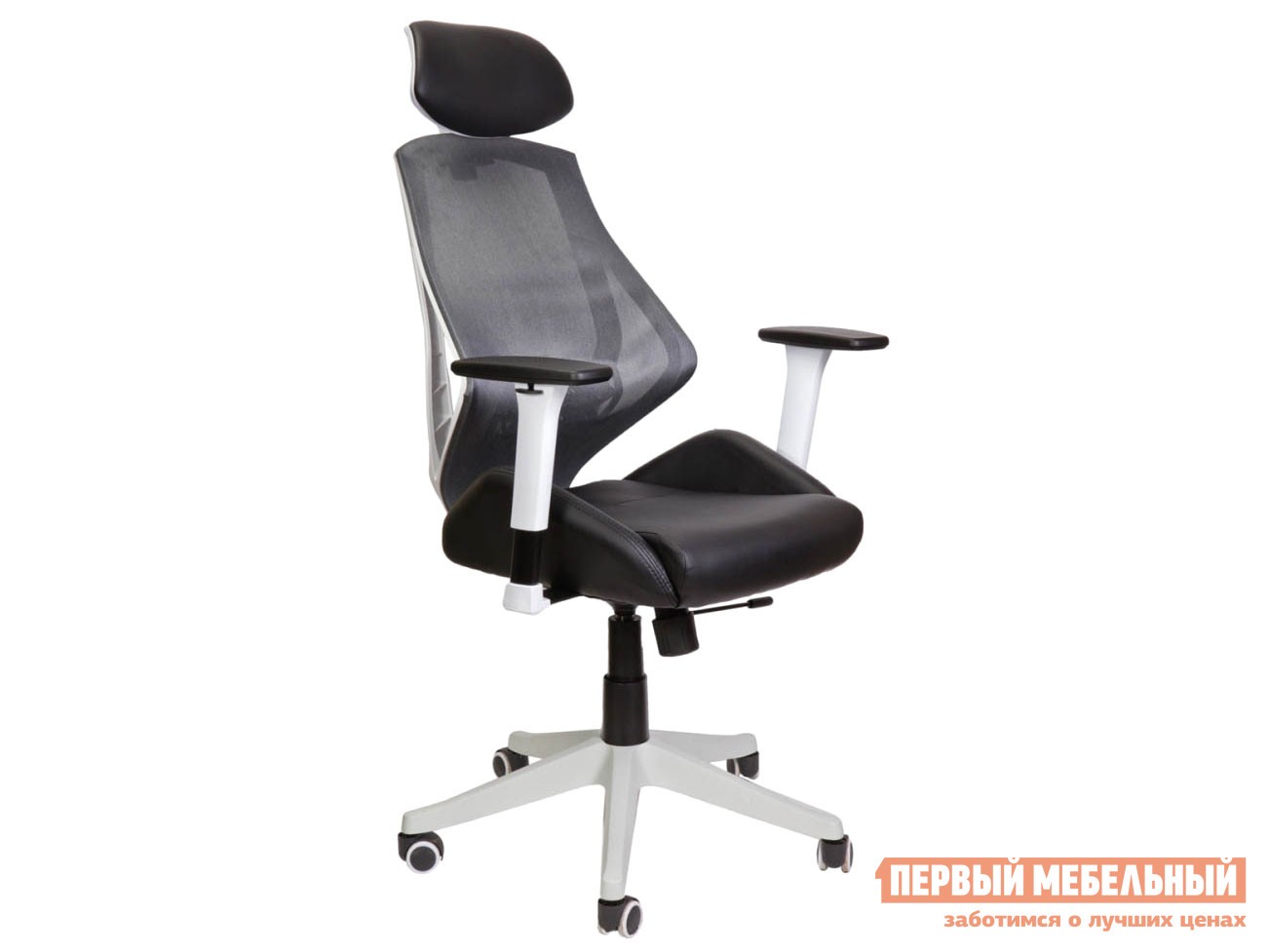 Кресло руководителя  SPACE Черный, экокожа / Серый, сетка