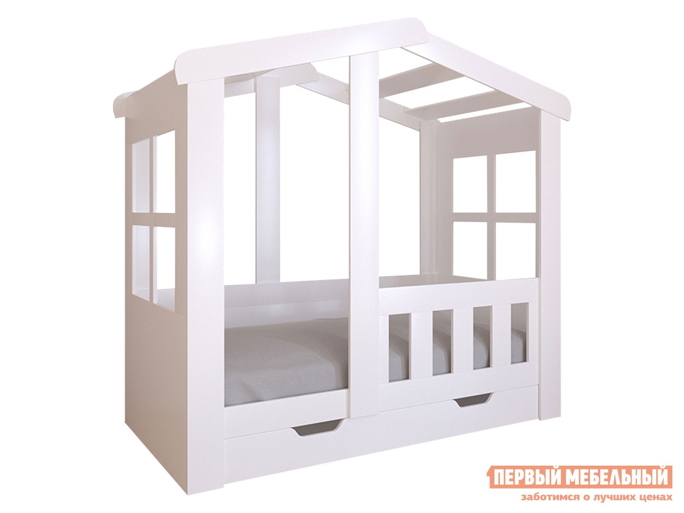 Детская кровать  Астра Домик Белый, С ящиком