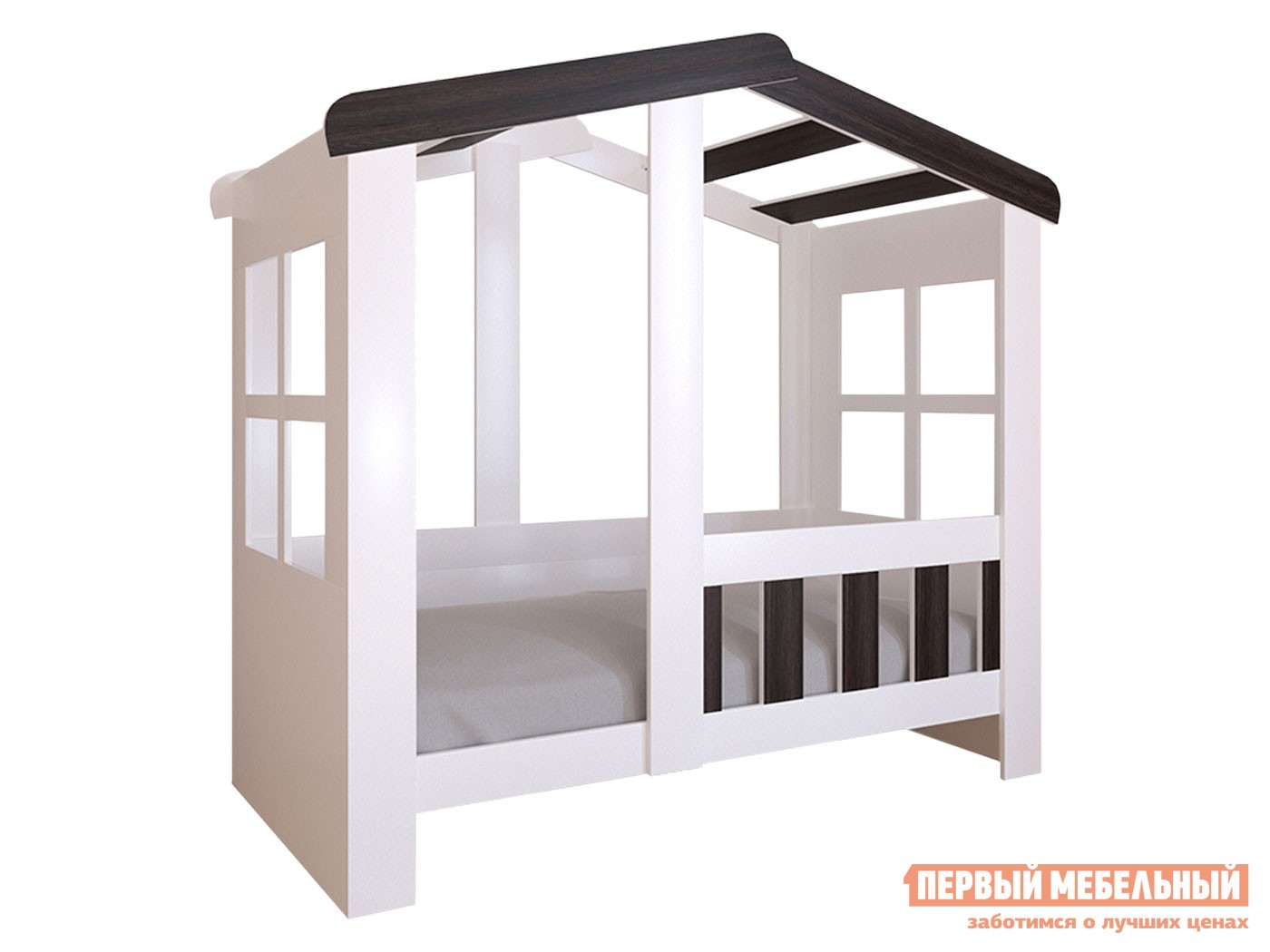 Детская кровать  Астра Домик Белый / Венге, Без ящика
