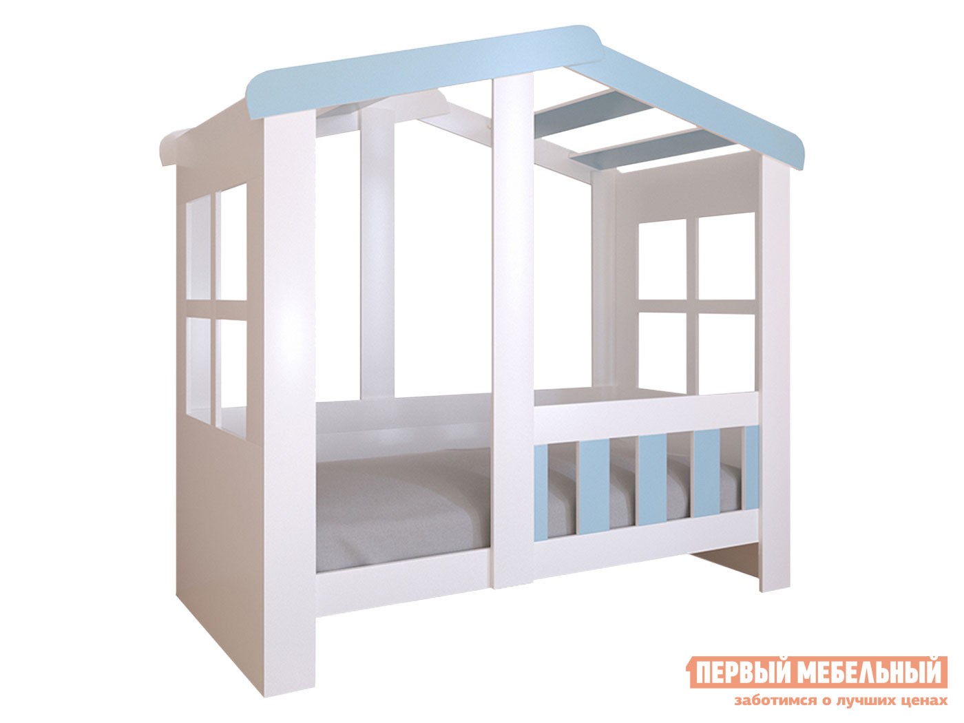 Детская кровать  Астра Домик Белый / Голубой, Без ящика