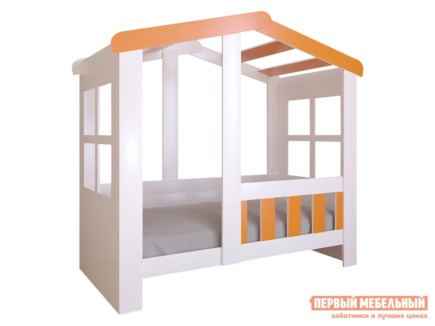 Детская кровать  Астра Домик Белый / Оранжевый, Без ящика