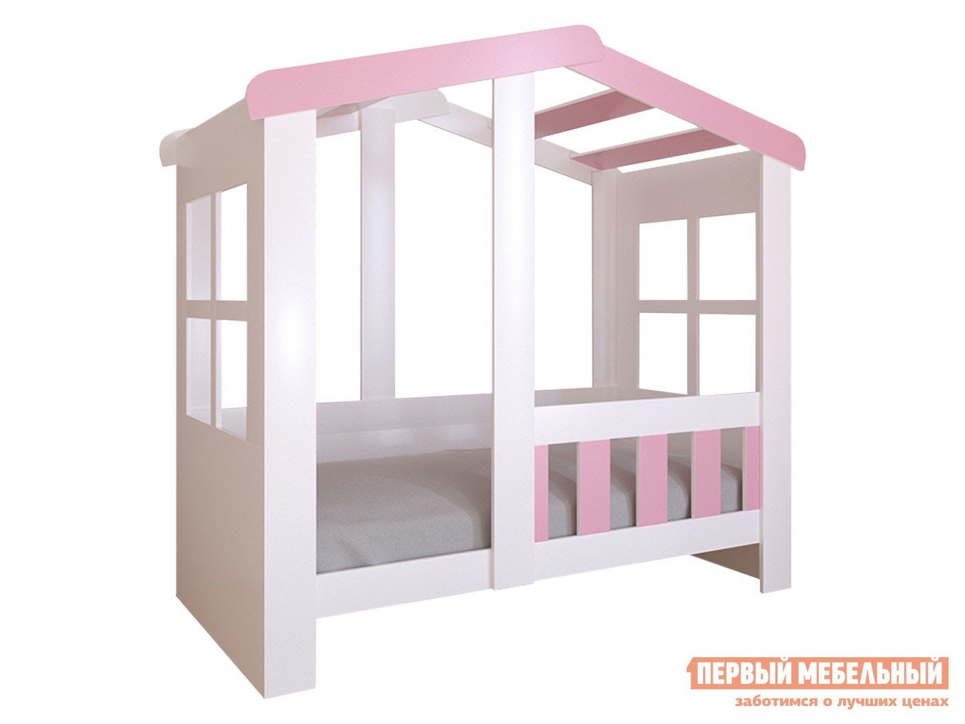 Детская кровать  Астра Домик Белый / Розовый, Без ящика
