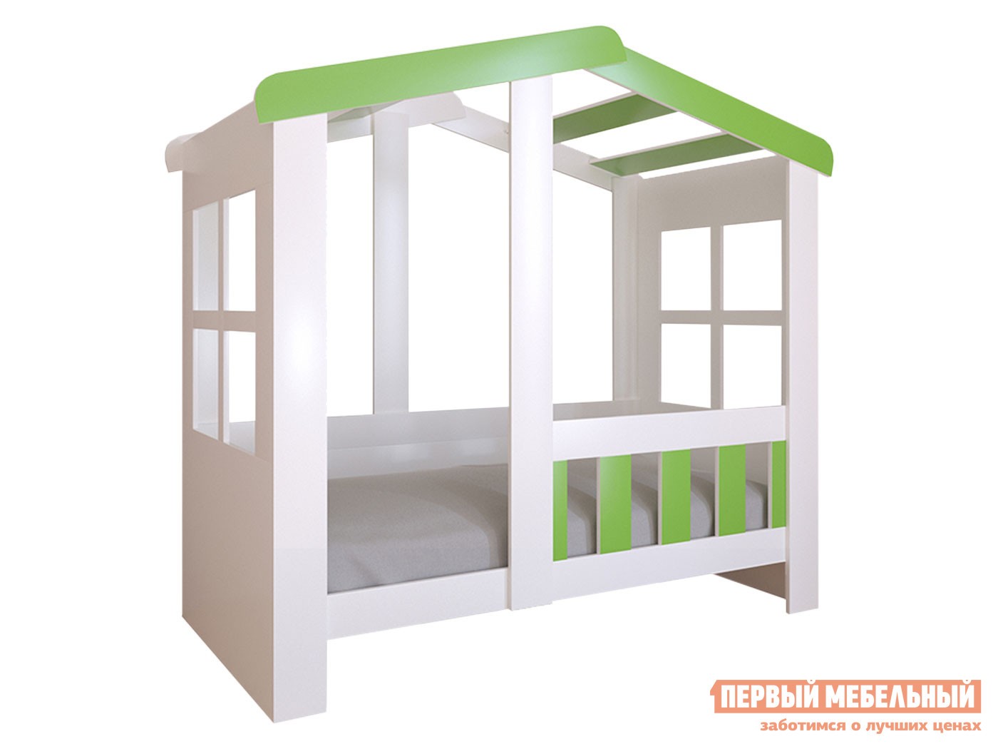 Детская кровать  Астра Домик Белый / Салатовый, Без ящика