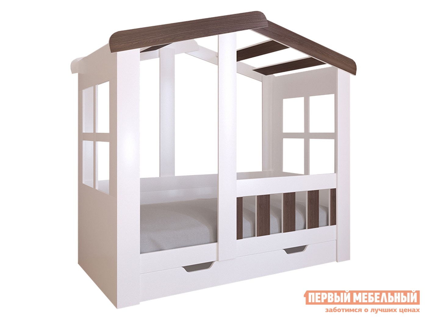 Детская кровать  Астра Домик Белый / Дуб Шамони, С ящиком