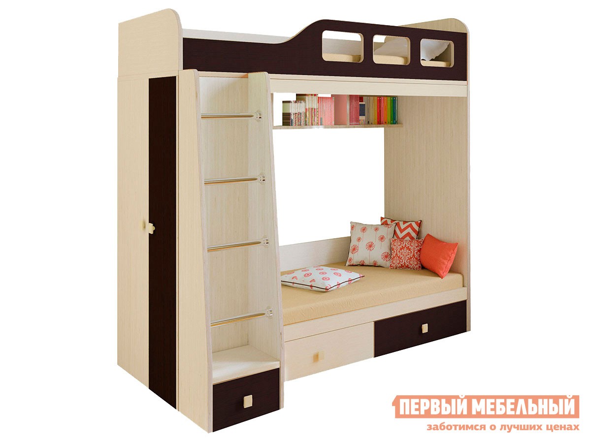 Двухъярусная кровать  Астра 3 Дуб Молочный / Венге