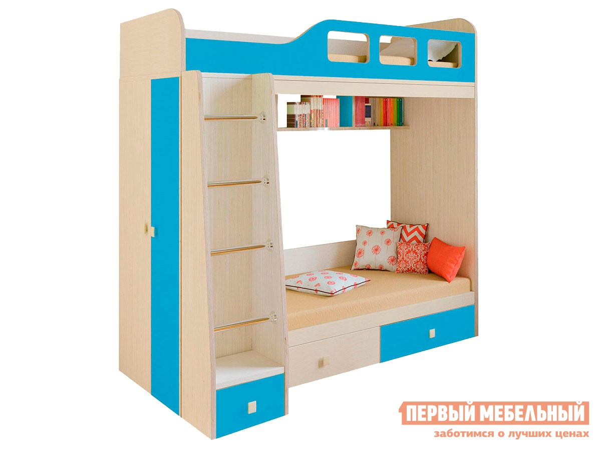 Двухъярусная кровать  Астра 3 Дуб Молочный / Голубой