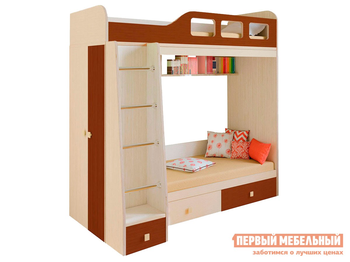 Двухъярусная кровать  Астра 3 Дуб Молочный / Орех