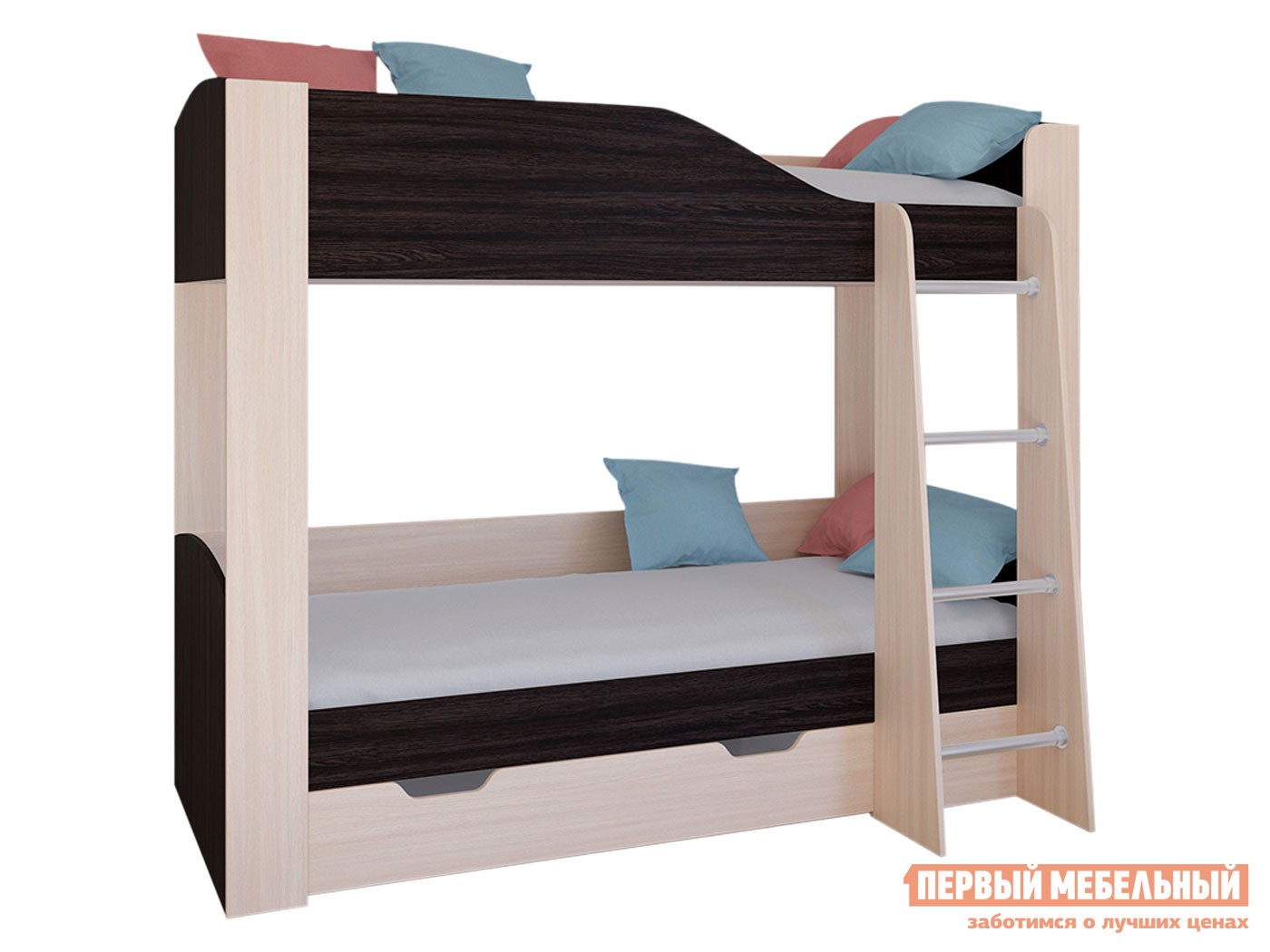 Двухъярусная кровать  Астра 2 Дуб Молочный / Венге, С ящиком