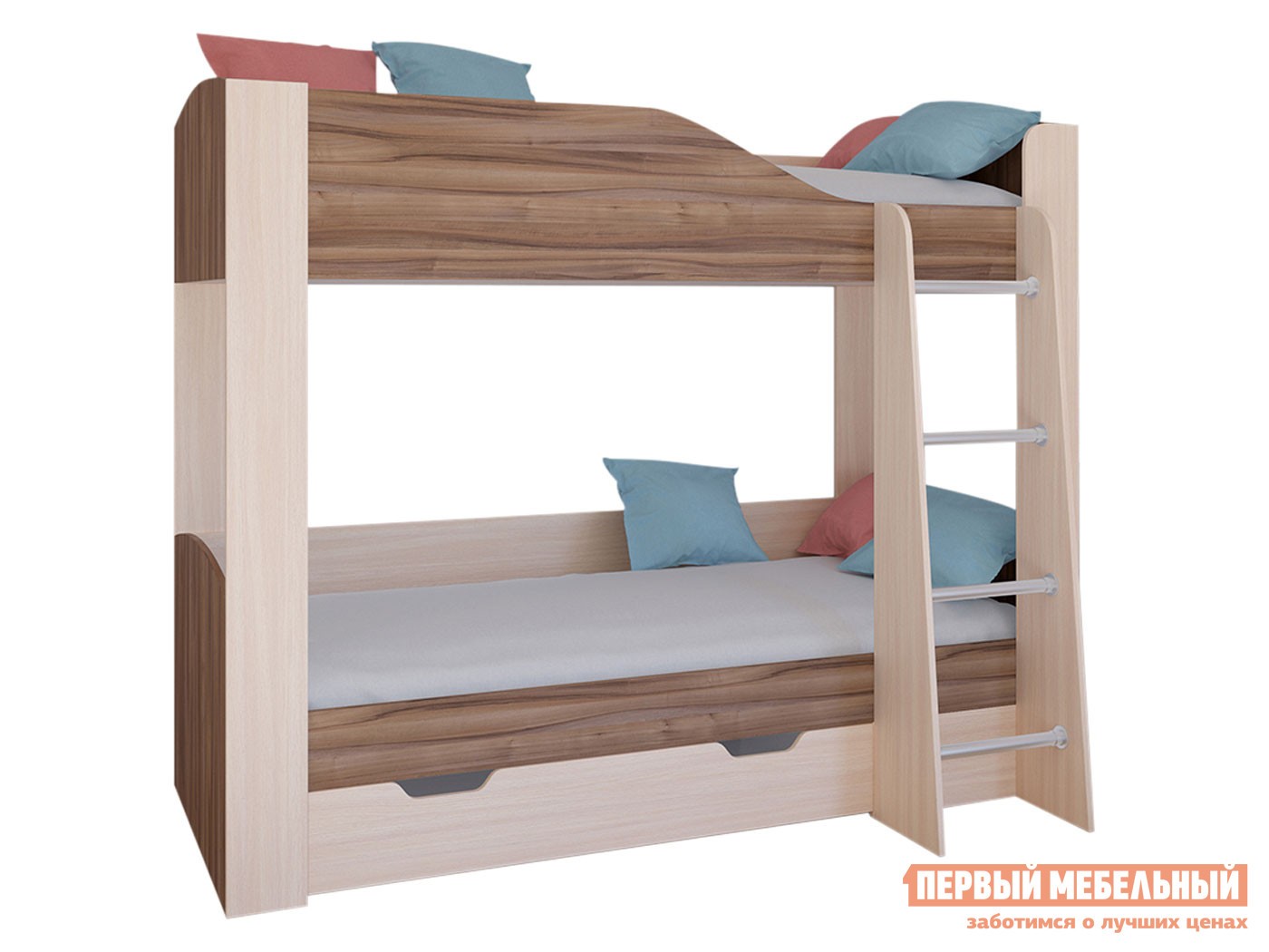 Двухъярусная кровать  Астра 2 Дуб Молочный / Орех, С ящиком