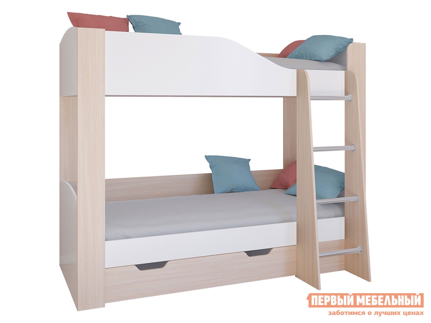 Двухъярусная кровать  Астра 2 Дуб Молочный / Белый, С ящиком