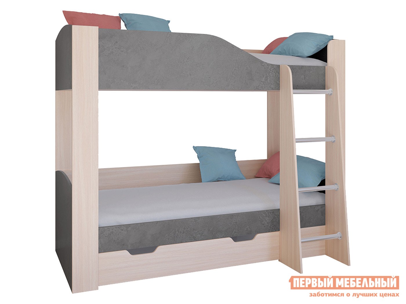 Двухъярусная кровать  Астра 2 Дуб Молочный / Железный камень, С ящиком