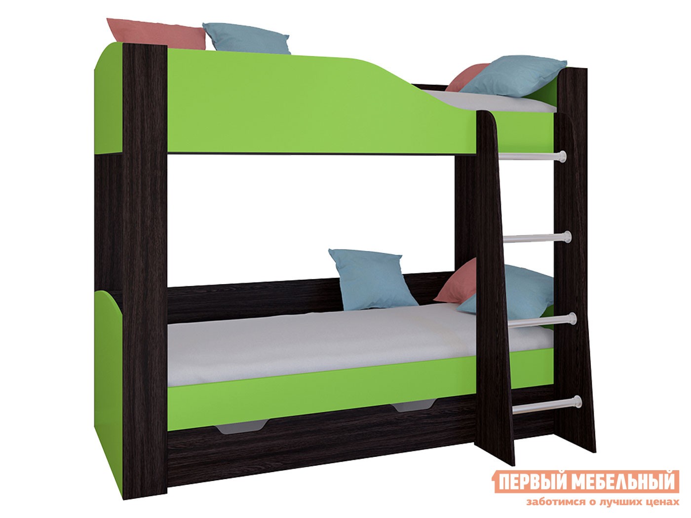 Двухъярусная кровать  Астра 2 Венге / Салатовый, С ящиком