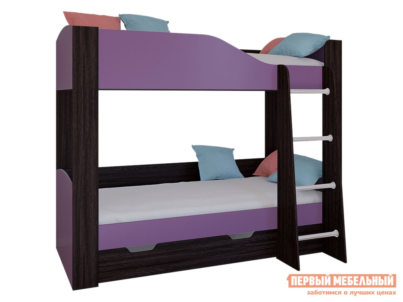 Двухъярусная кровать  Астра 2 Венге / Фиолетовый, С ящиком