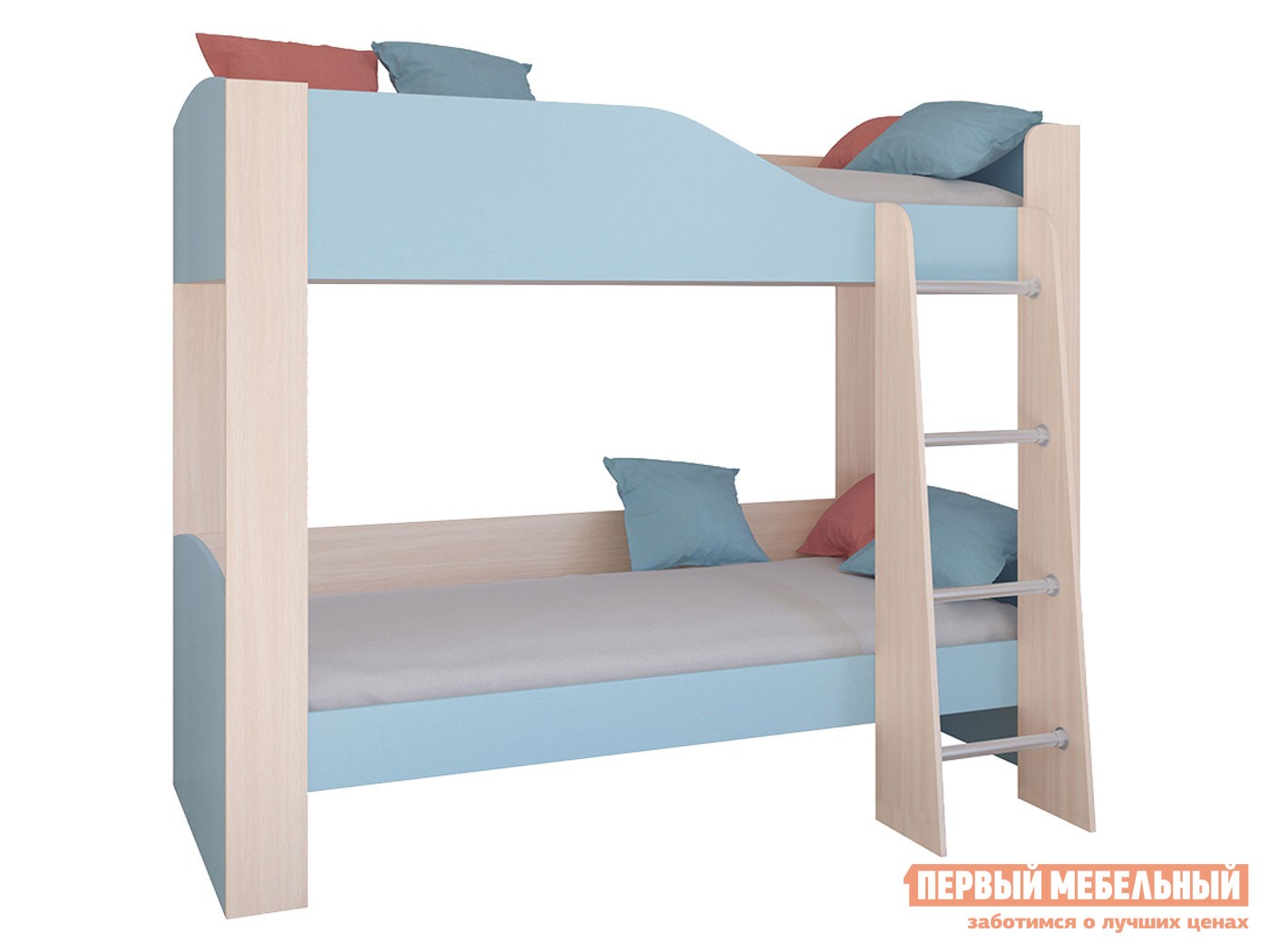 Двухъярусная кровать  Астра 2 Дуб Молочный / Голубой, Без ящика