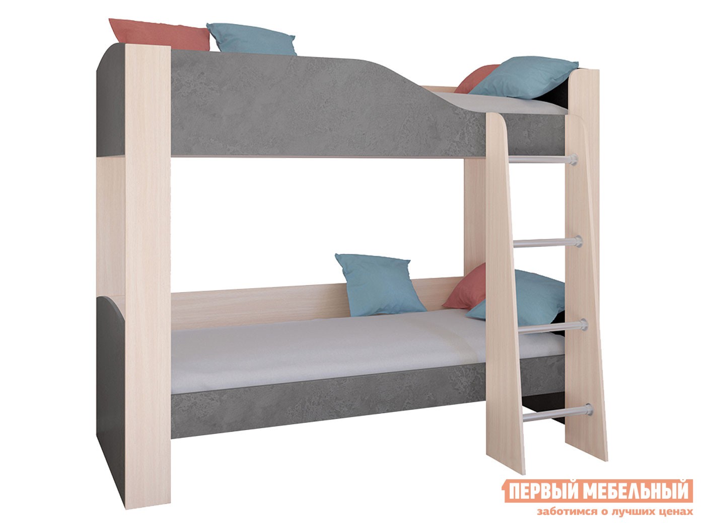 Двухъярусная кровать  Астра 2 Дуб Молочный / Железный камень, Без ящика