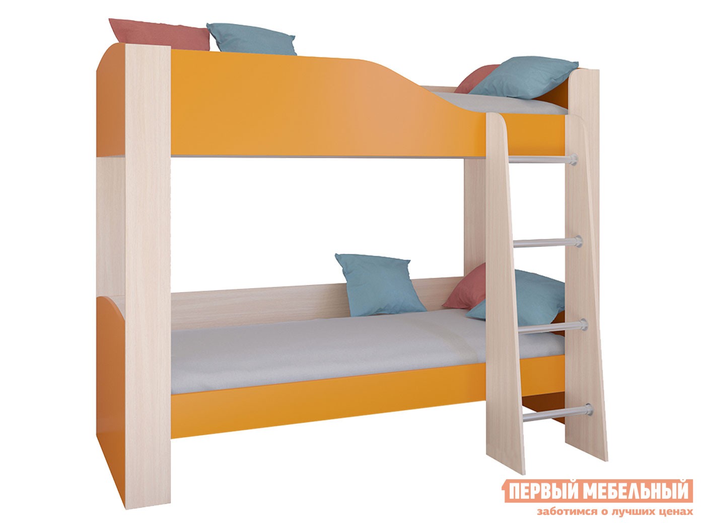 Двухъярусная кровать  Астра 2 Дуб Молочный / Оранжевый, Без ящика