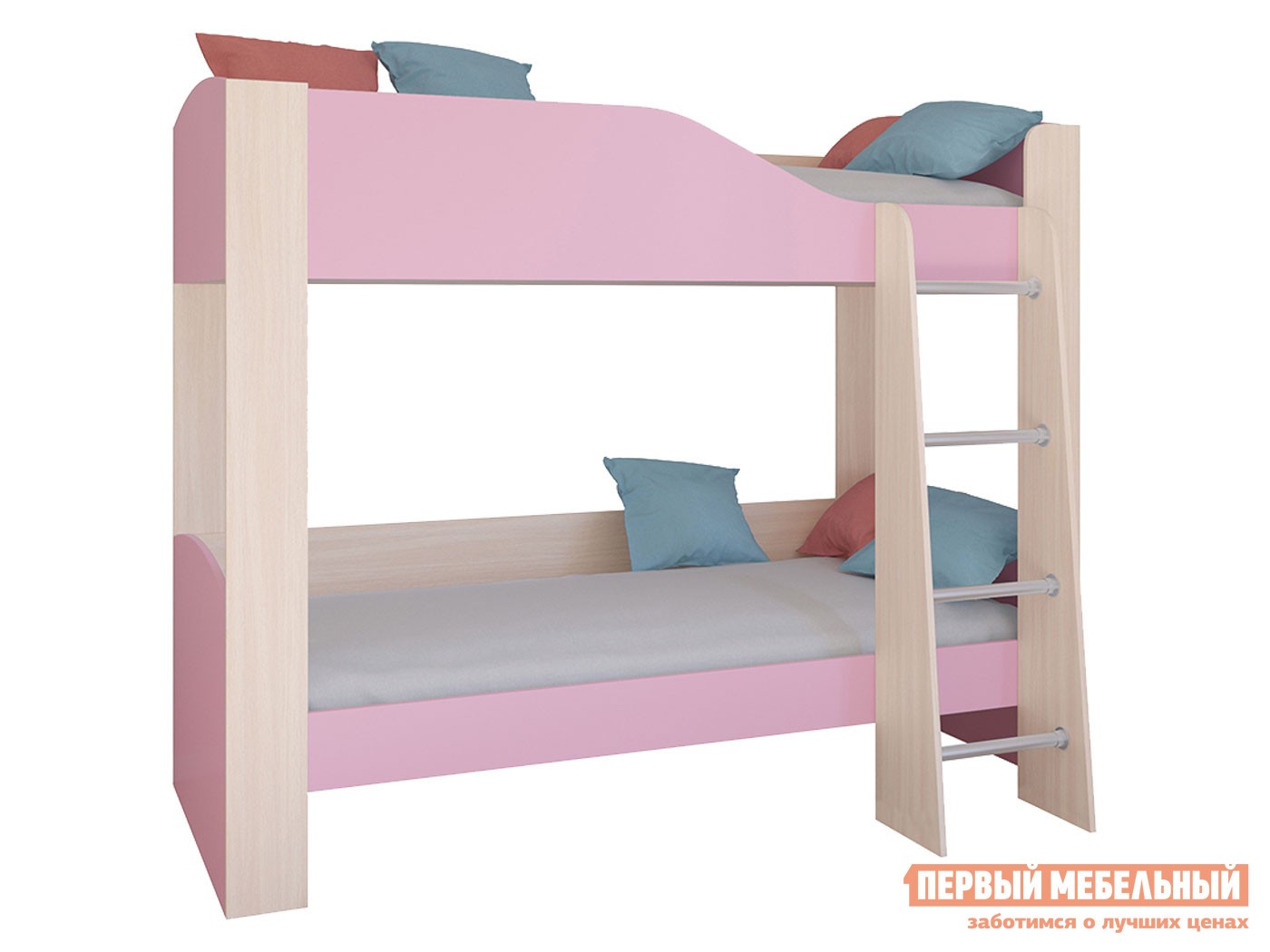Двухъярусная кровать  Астра 2 Дуб Молочный / Розовый, Без ящика