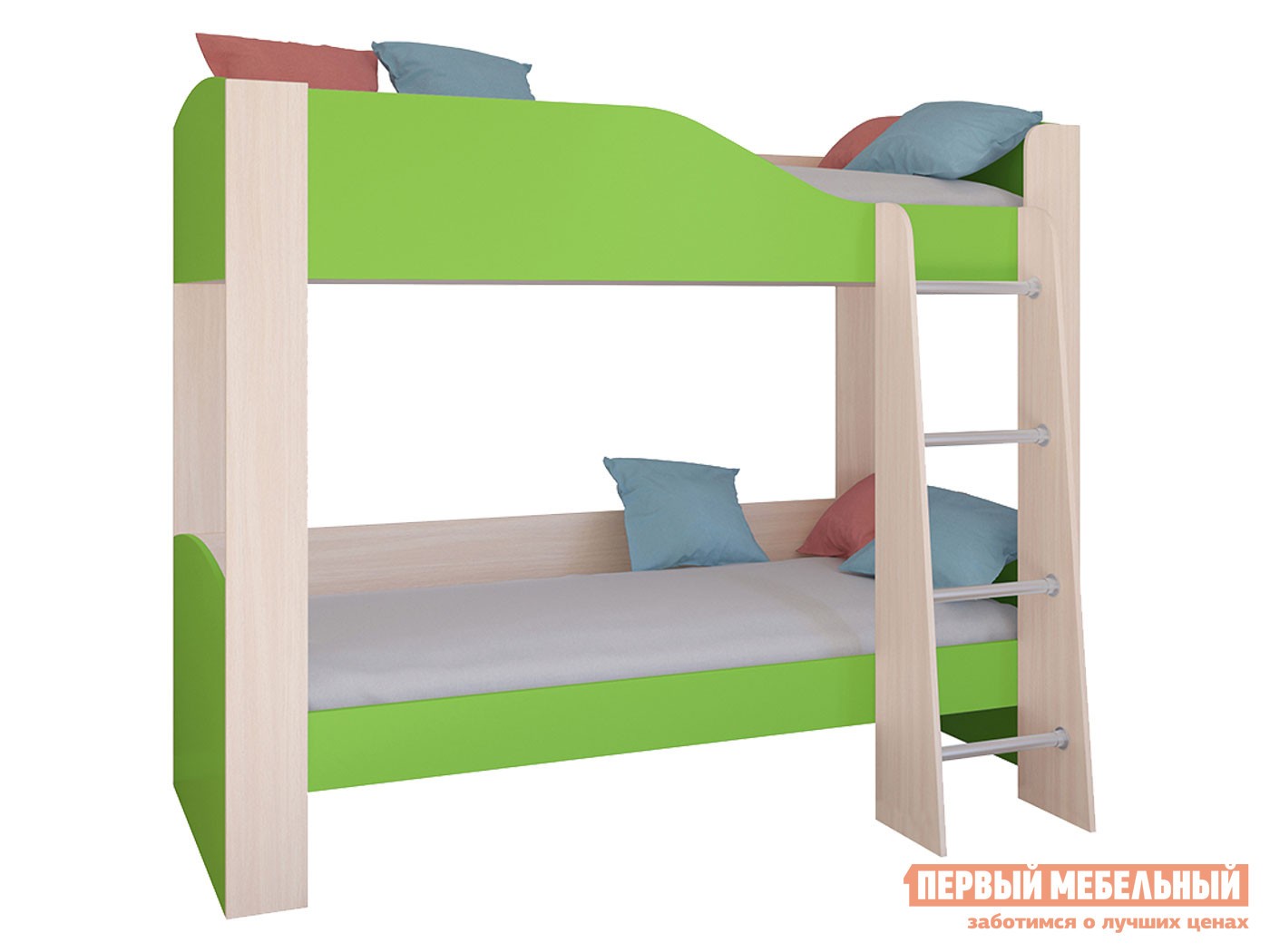 Двухъярусная кровать  Астра 2 Дуб Молочный / Салатовый, Без ящика