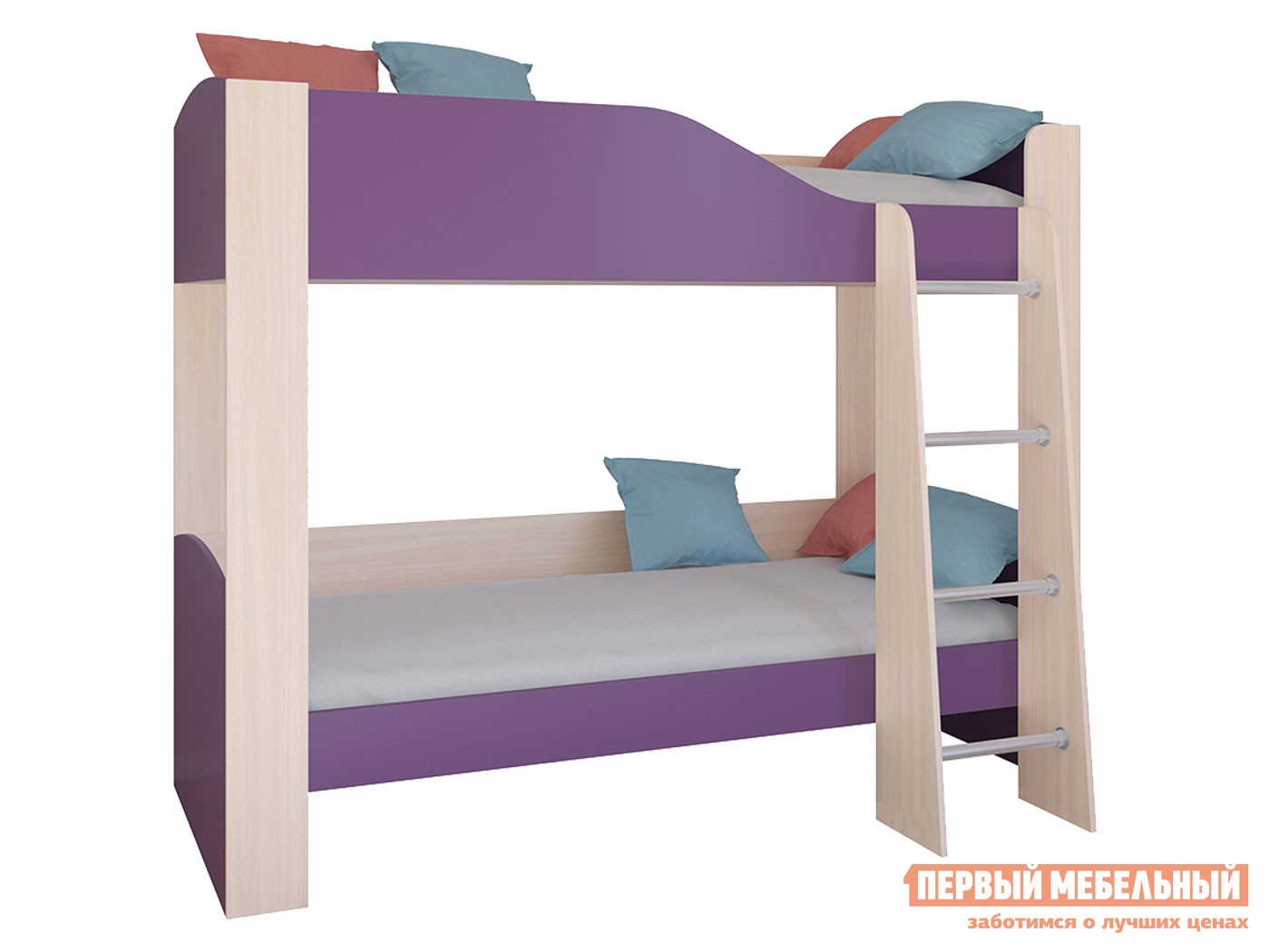 Двухъярусная кровать  Астра 2 Дуб Молочный / Фиолетовый, Без ящика