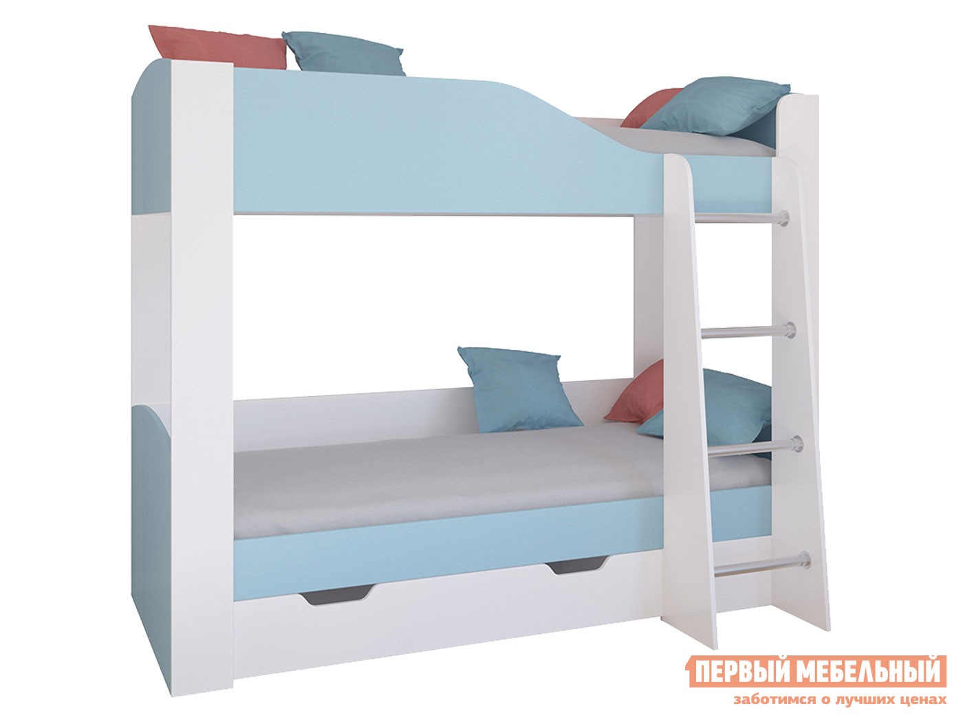 Двухъярусная кровать  Астра 2 Белый / Голубой, С ящиком