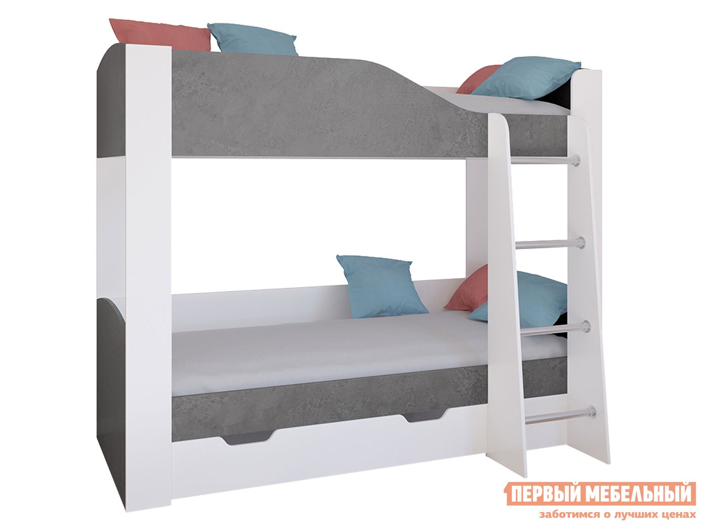 Двухъярусная кровать  Астра 2 Белый / Железный камень, С ящиком
