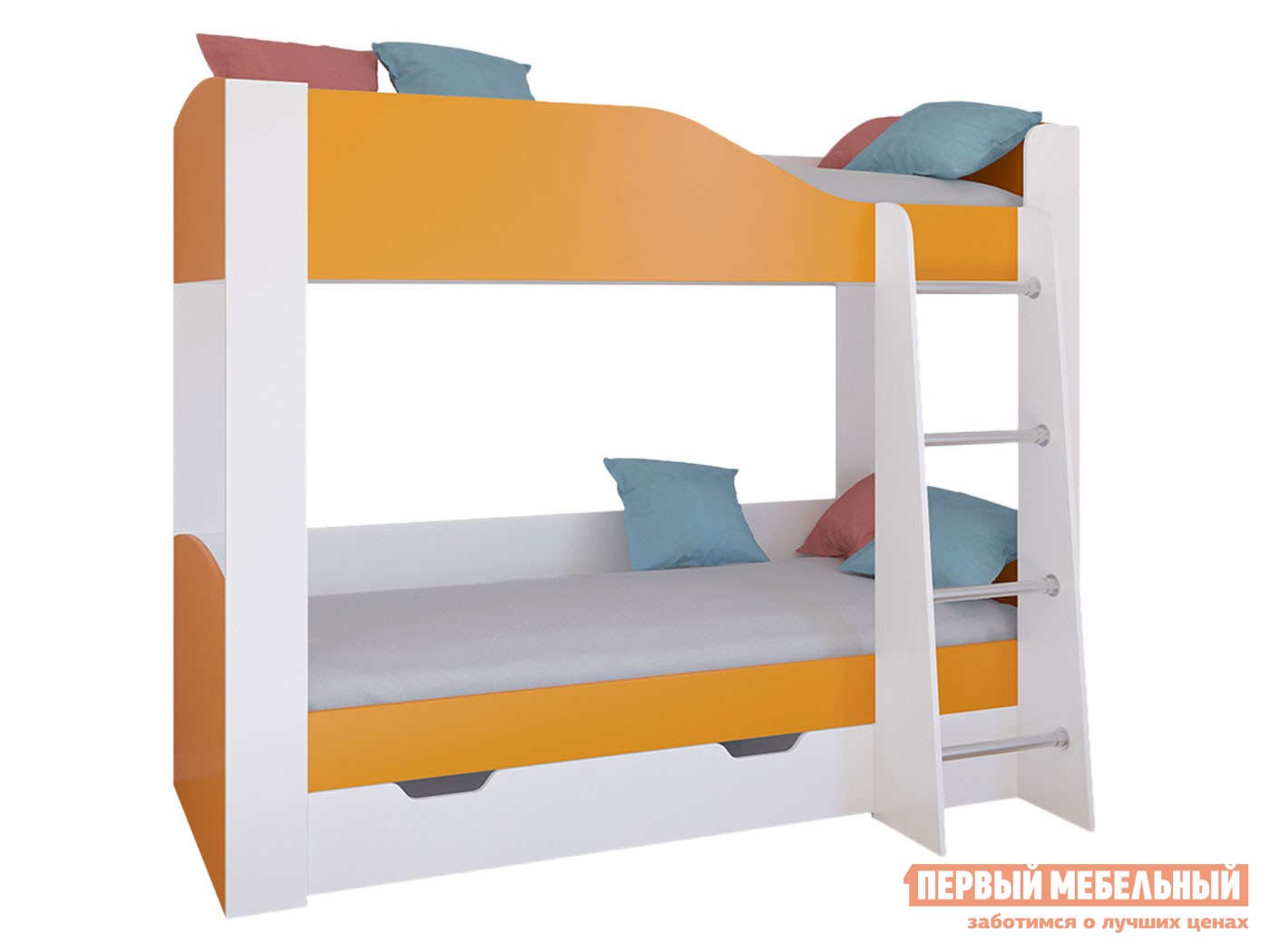Двухъярусная кровать  Астра 2 Белый / Оранжевый, С ящиком