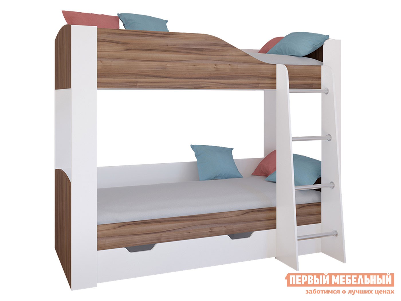 Двухъярусная кровать  Астра 2 Белый / Орех, С ящиком