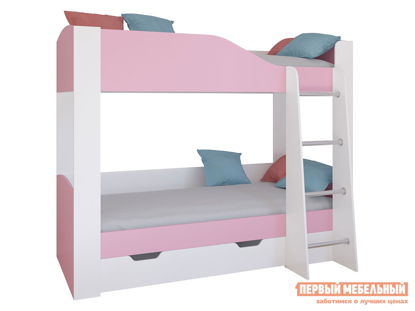 Двухъярусная кровать  Астра 2 Белый / Розовый, С ящиком