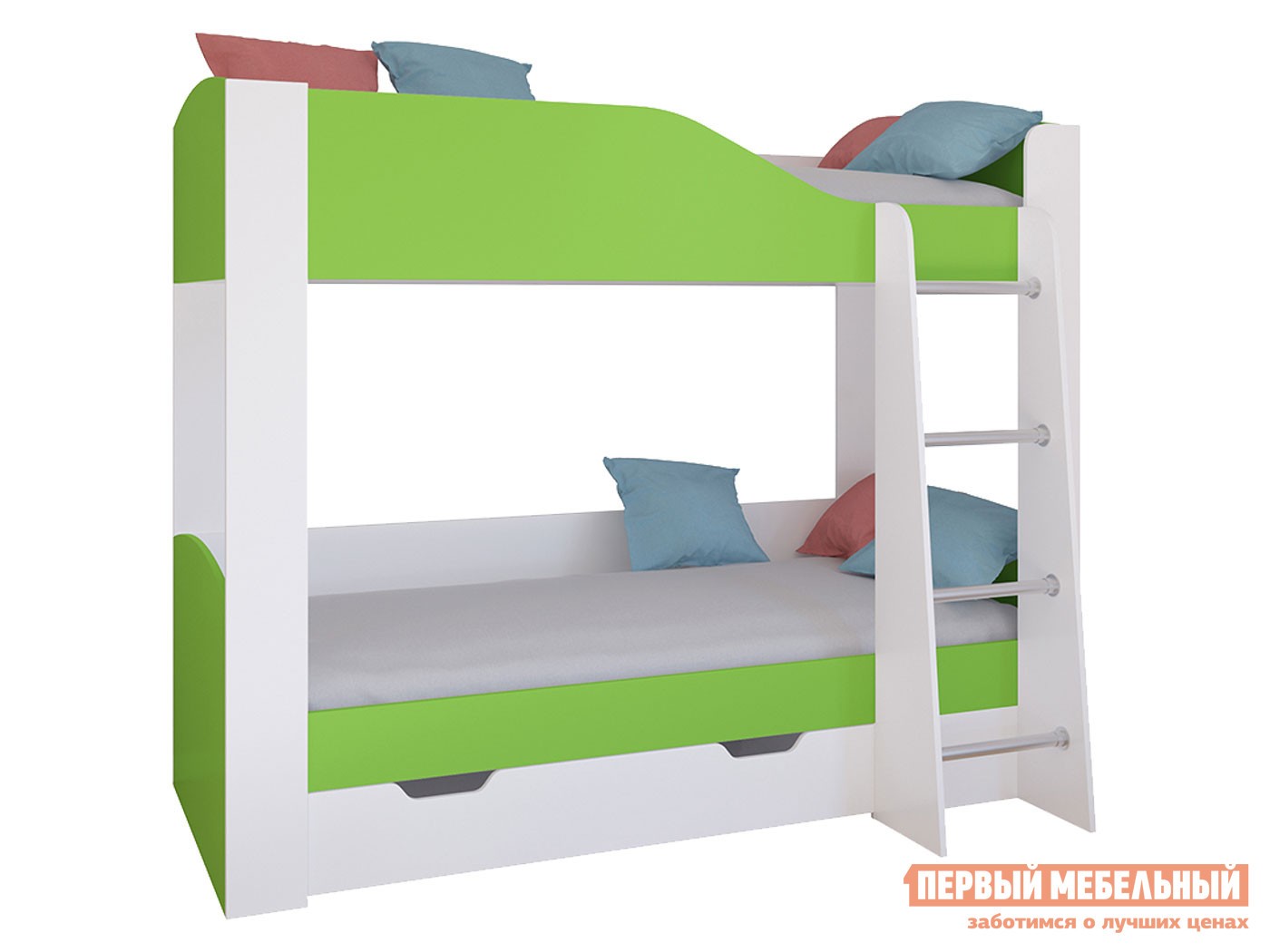 Двухъярусная кровать  Астра 2 Белый / Салатовый, С ящиком