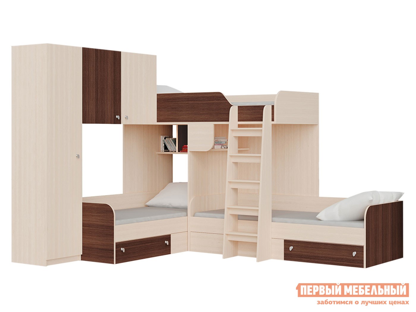 Двухъярусная кровать  Трио Дуб Молочный / Дуб Шамони, Левая