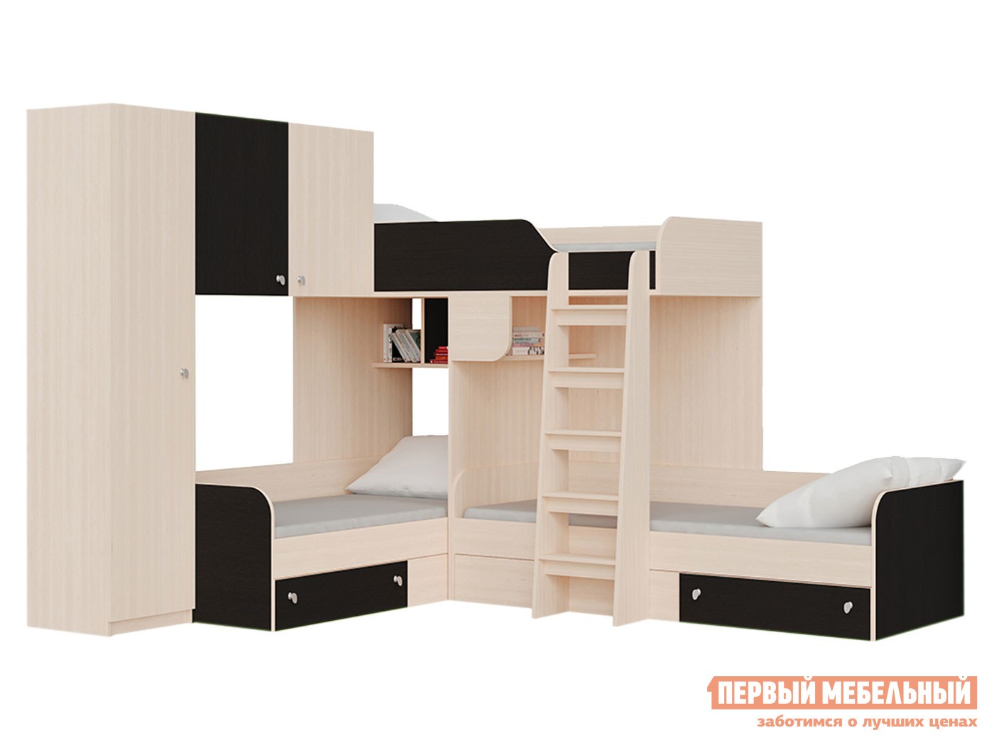 Двухъярусная кровать  Трио Дуб Молочный / Венге, Левая