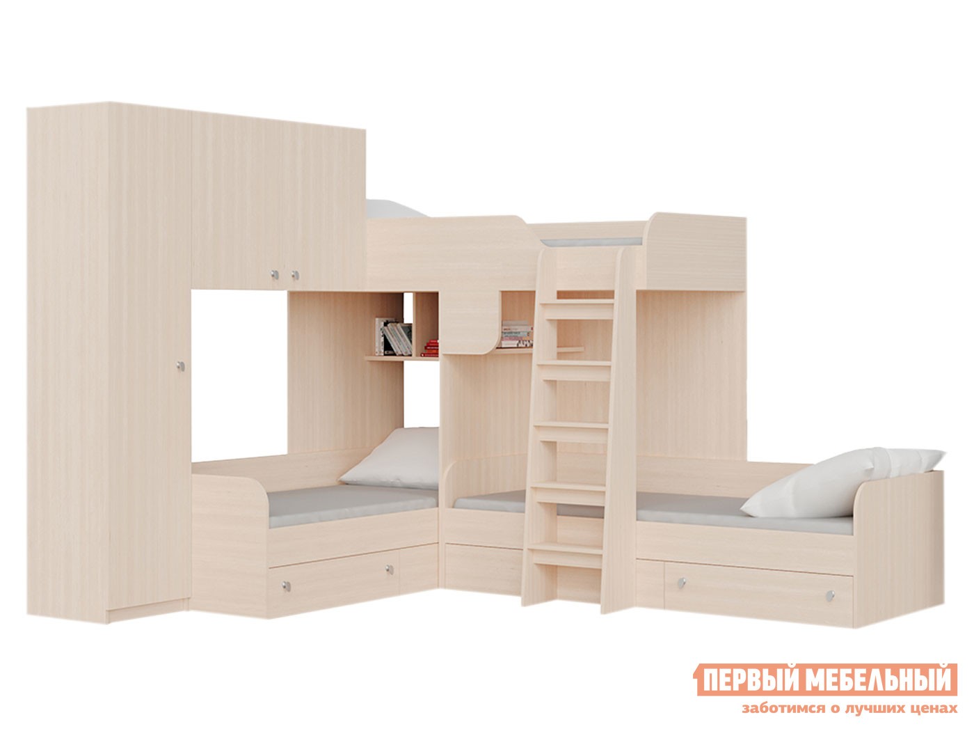 Двухъярусная кровать  Трио Дуб Молочный, Левая