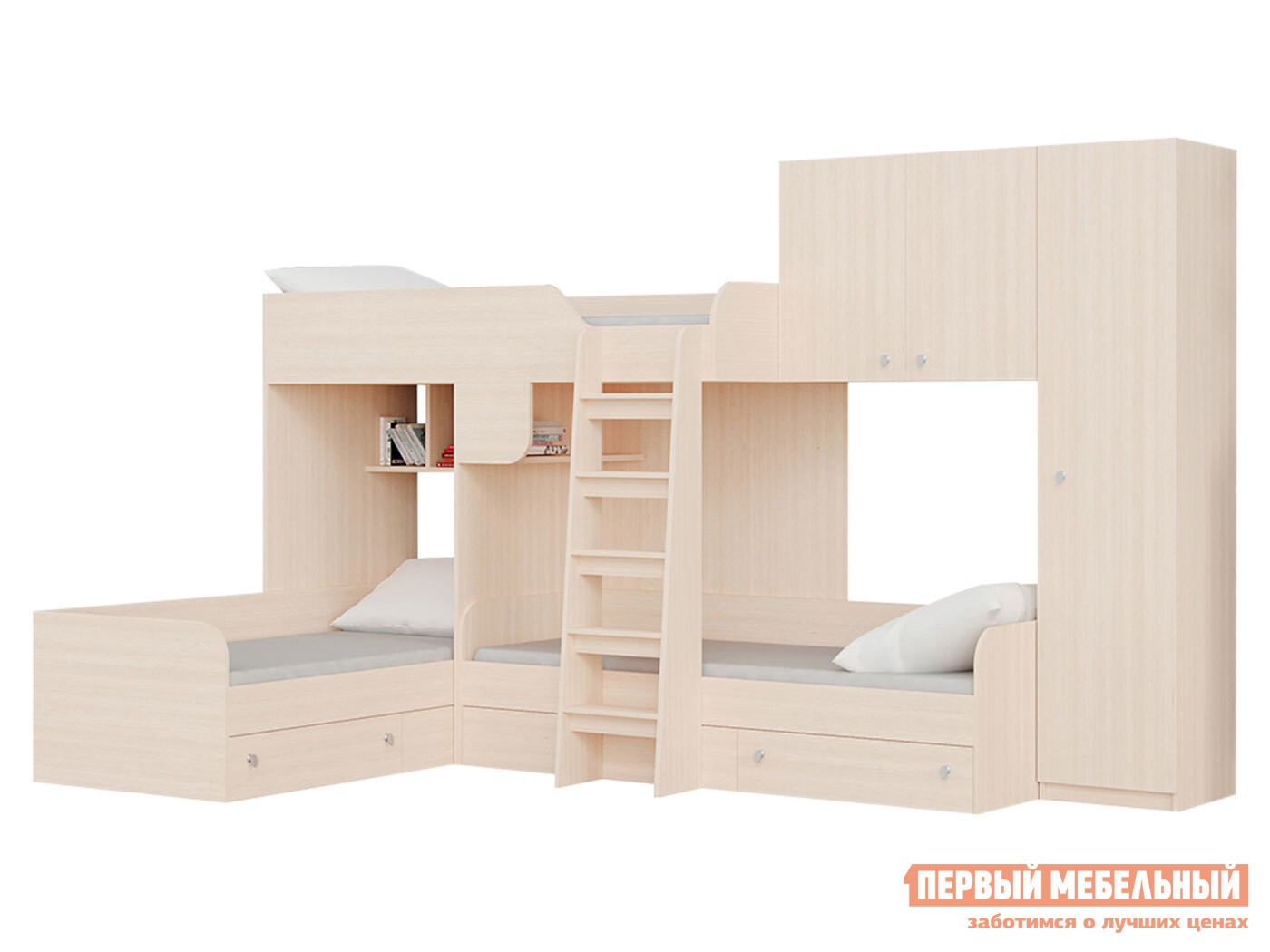 Двухъярусная кровать  Трио Дуб Молочный, Правая