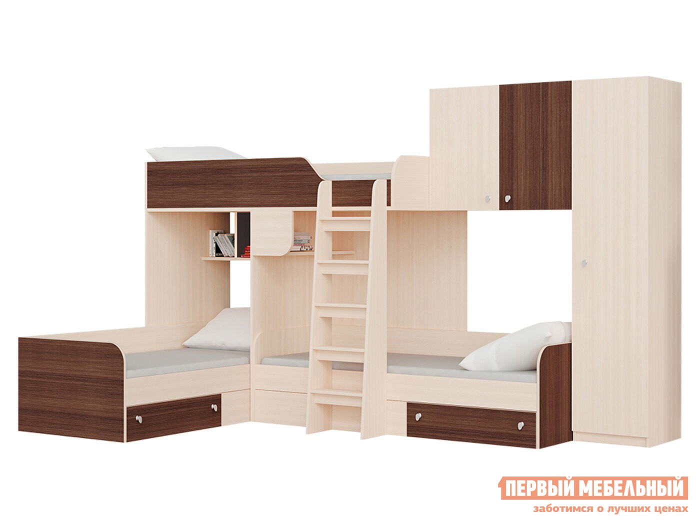 Двухъярусная кровать  Трио Дуб Молочный / Дуб Шамони, Правая