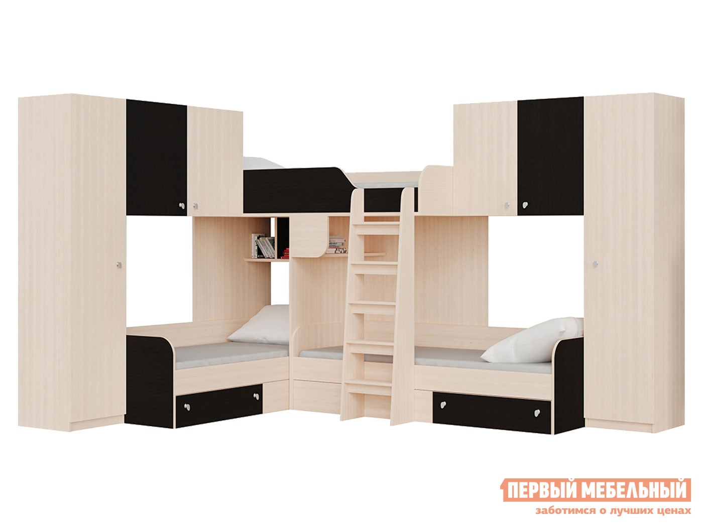 Двухъярусная кровать  Трио/3 Дуб Молочный / Венге