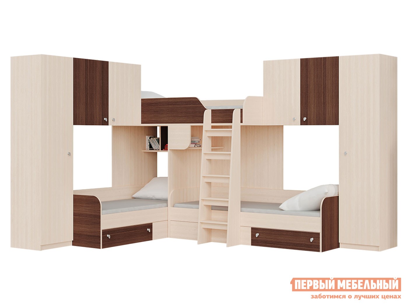 Двухъярусная кровать  Трио/3 Дуб Молочный / Дуб Шамони