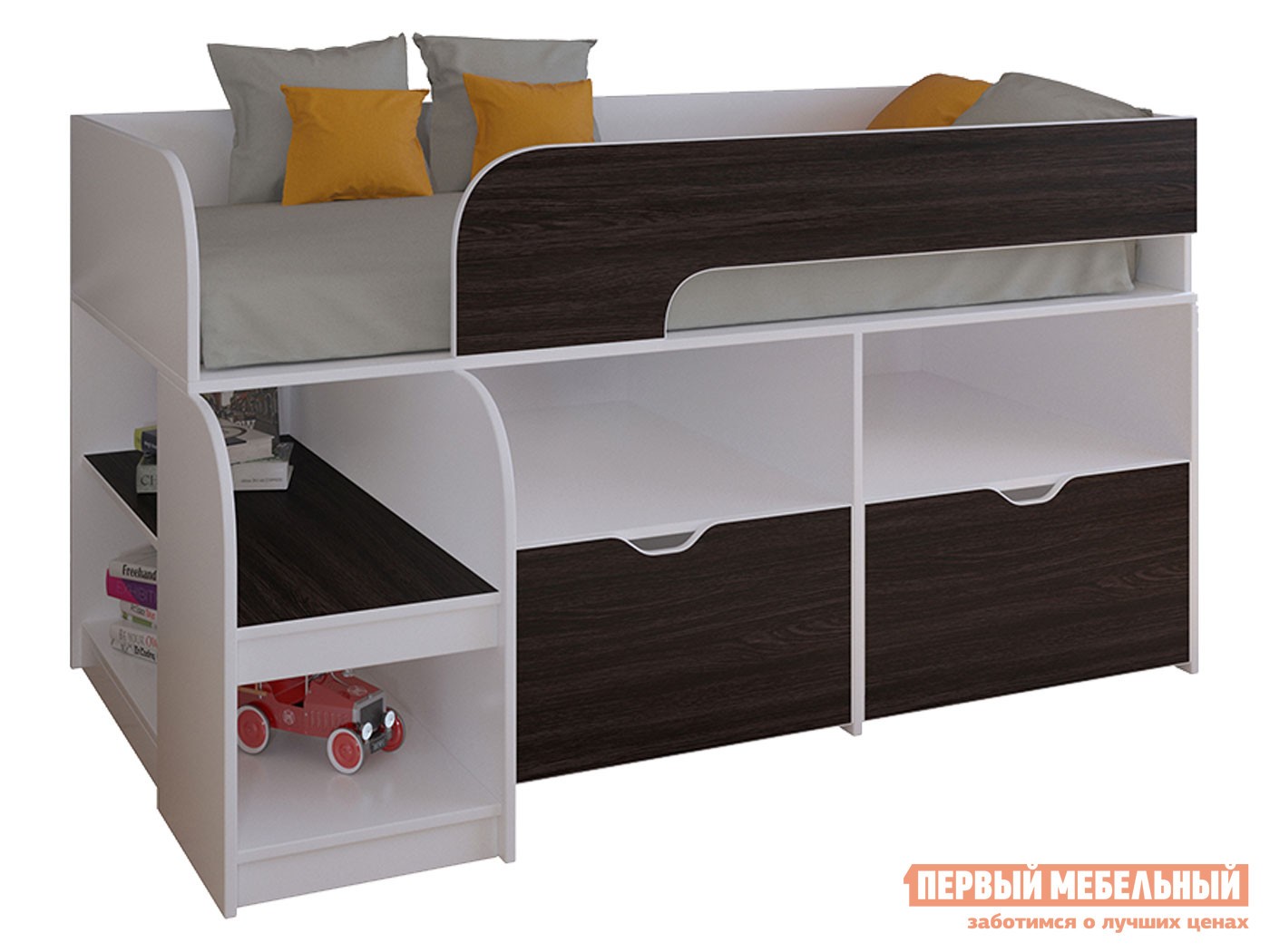 Кровать-чердак  Астра 9/6 Белый / Венге