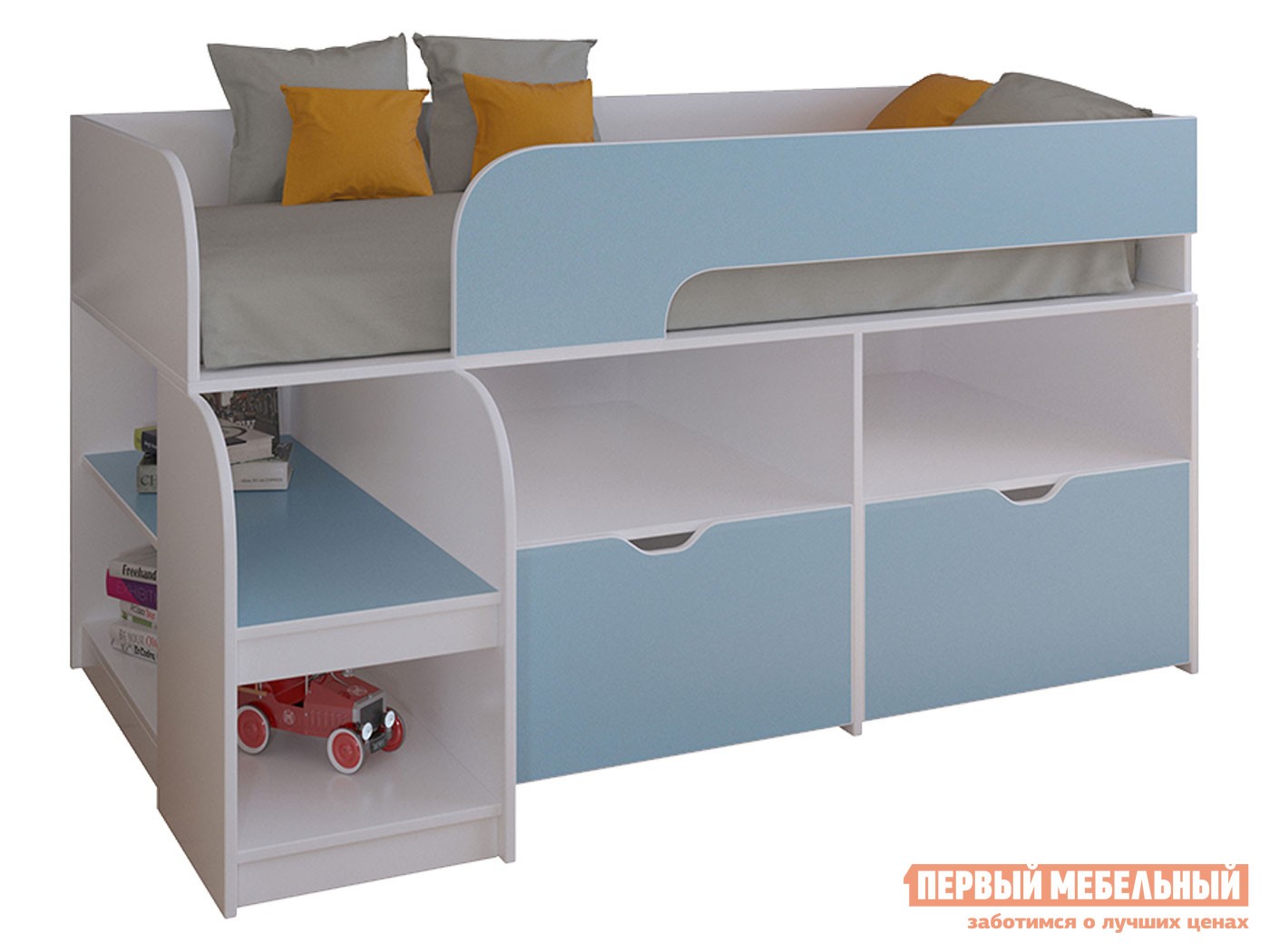 Кровать-чердак  Астра 9/6 Белый / Голубой
