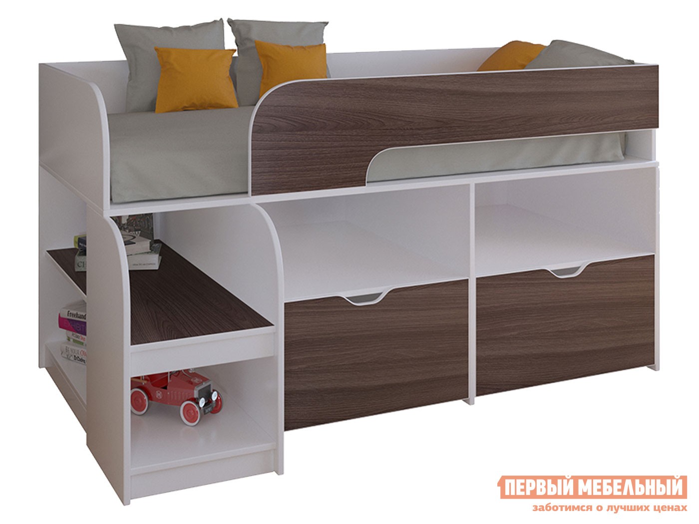 Кровать-чердак  Астра 9/6 Белый / Орех