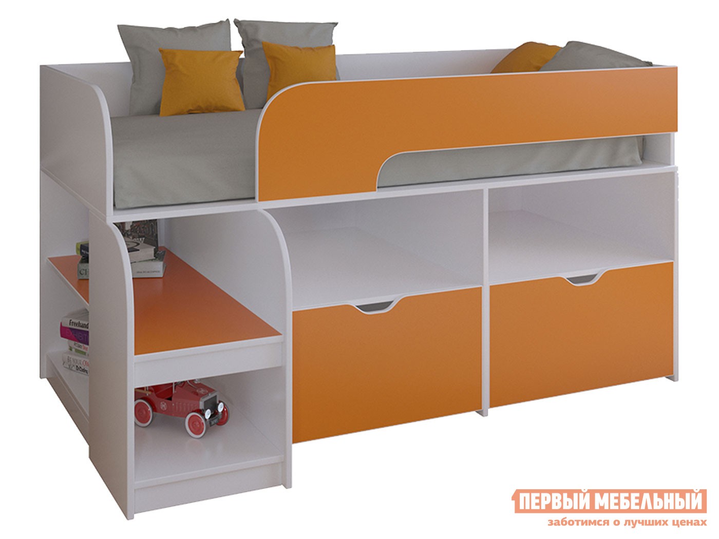 Кровать-чердак  Астра 9/6 Белый / Оранжевый
