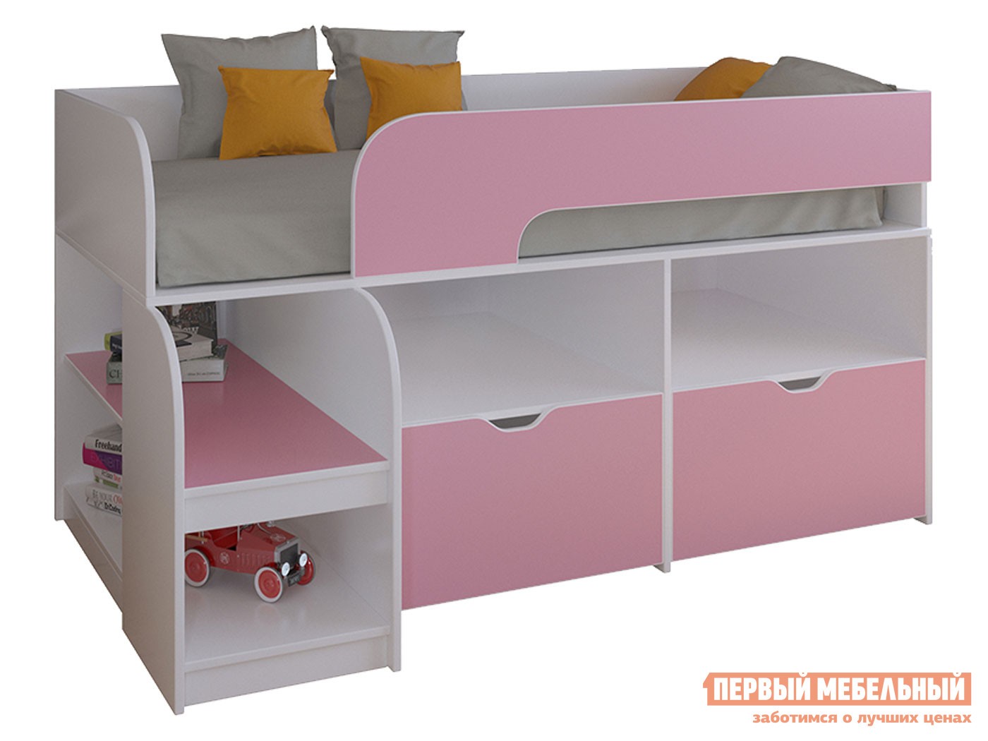 Кровать-чердак  Астра 9/6 Белый / Розовый