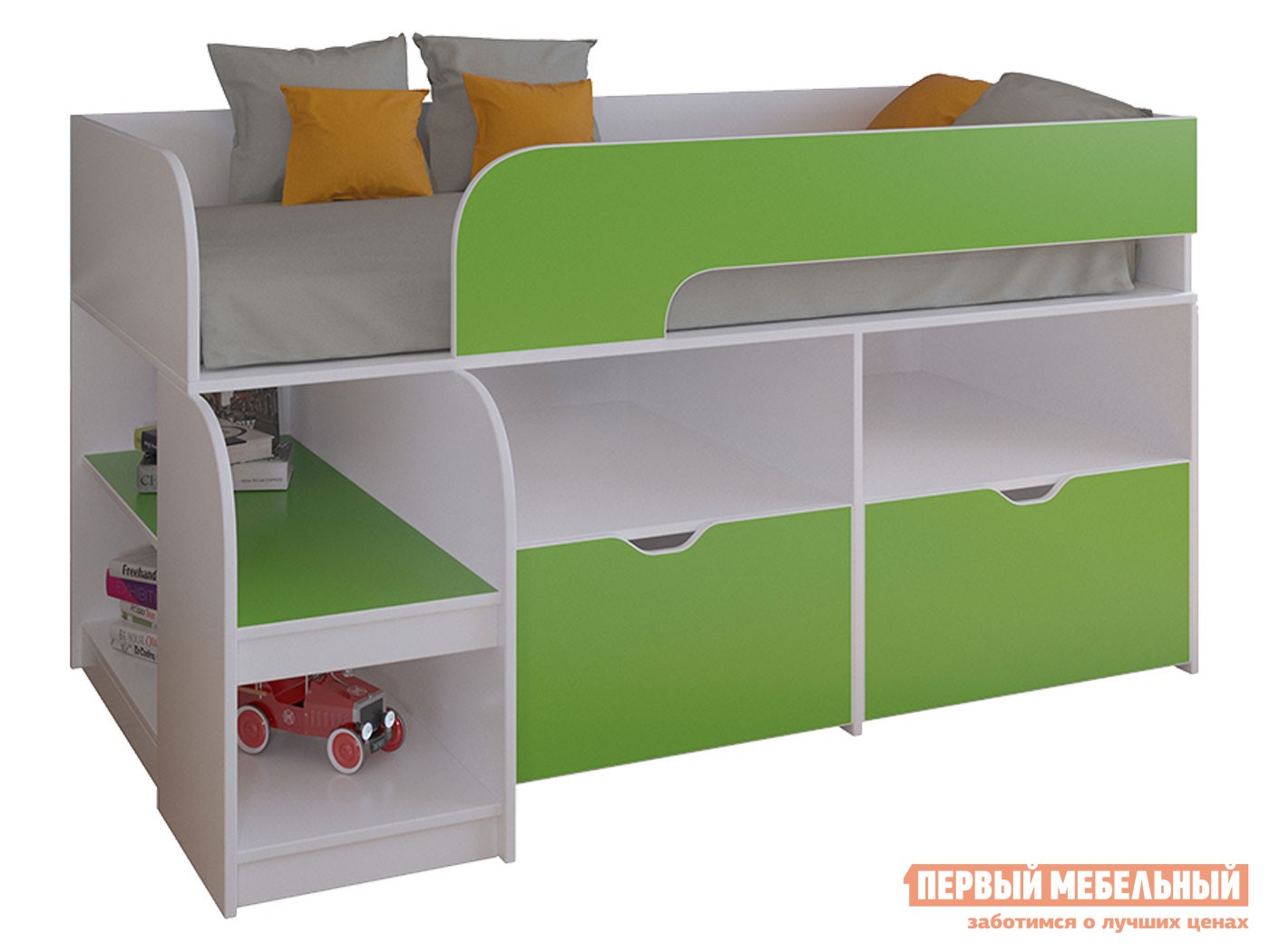Кровать-чердак  Астра 9/6 Белый / Салатовый