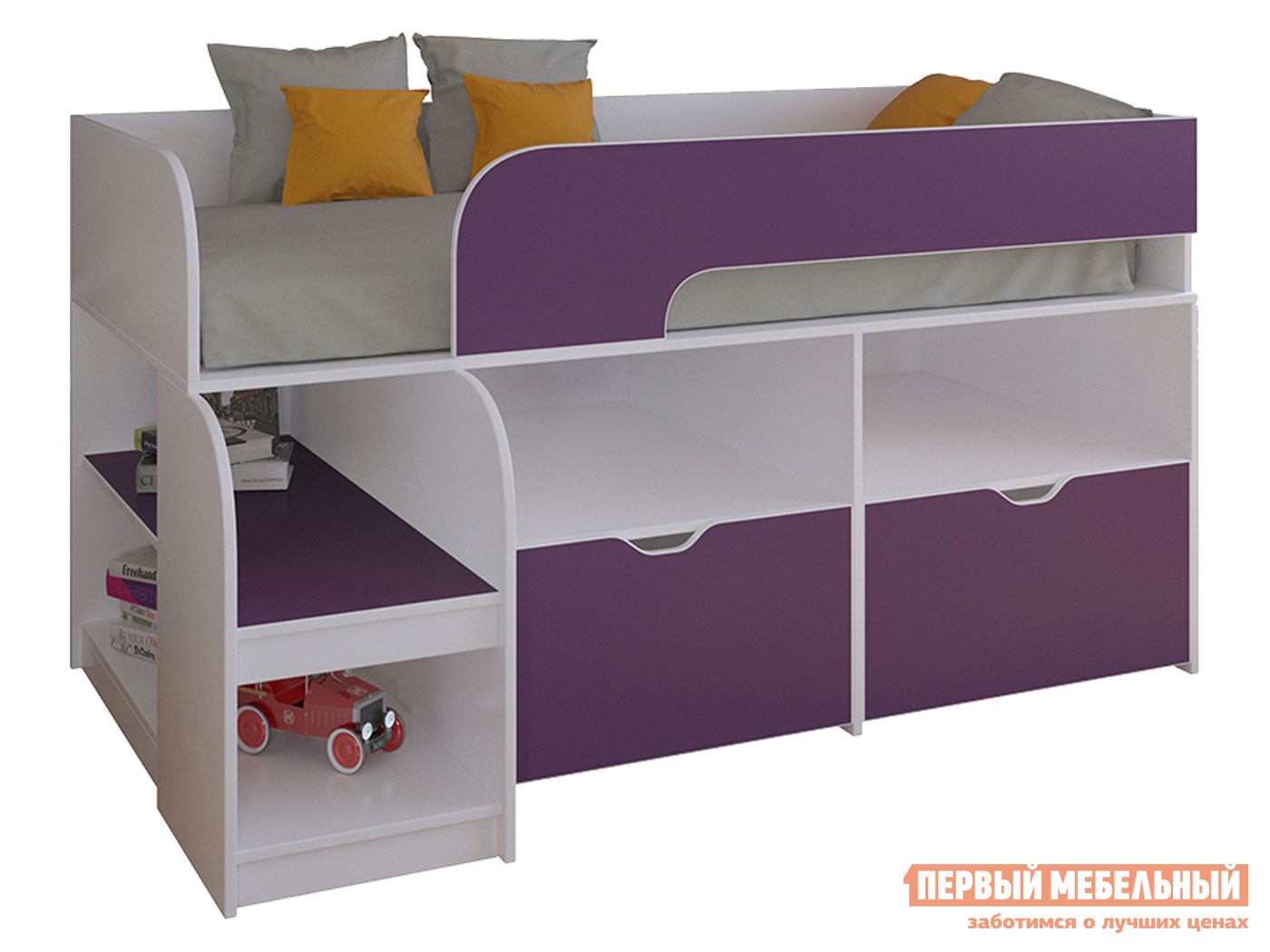 Кровать-чердак  Астра 9/6 Белый / Фиолетовый