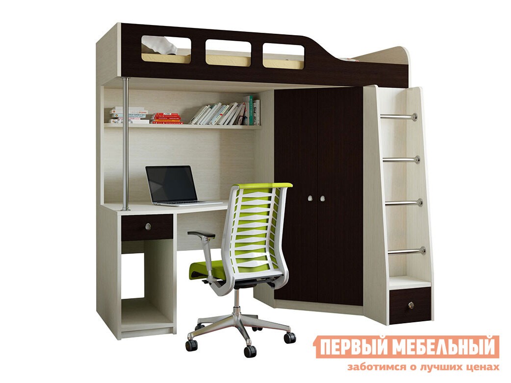 Кровать-чердак  Астра 7 Дуб Молочный, Венге