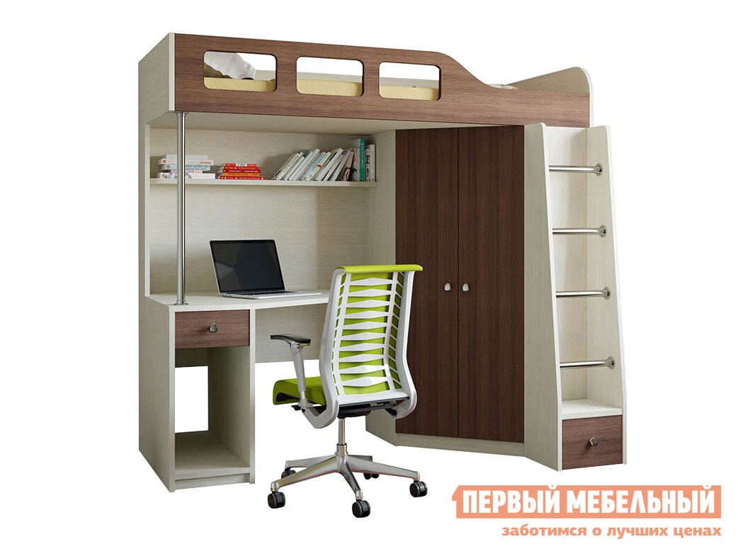 Кровать-чердак  Астра 7 Дуб Молочный, Дуб Шамони