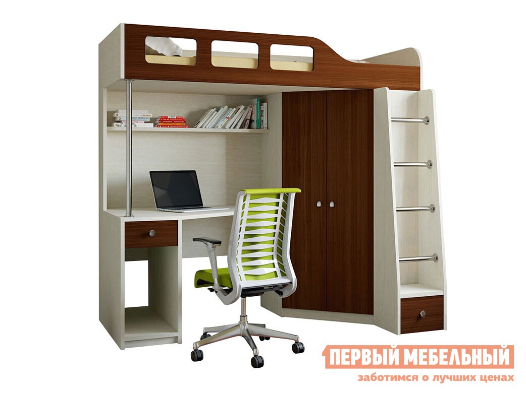 Кровать-чердак  Астра 7 Дуб Молочный, Орех