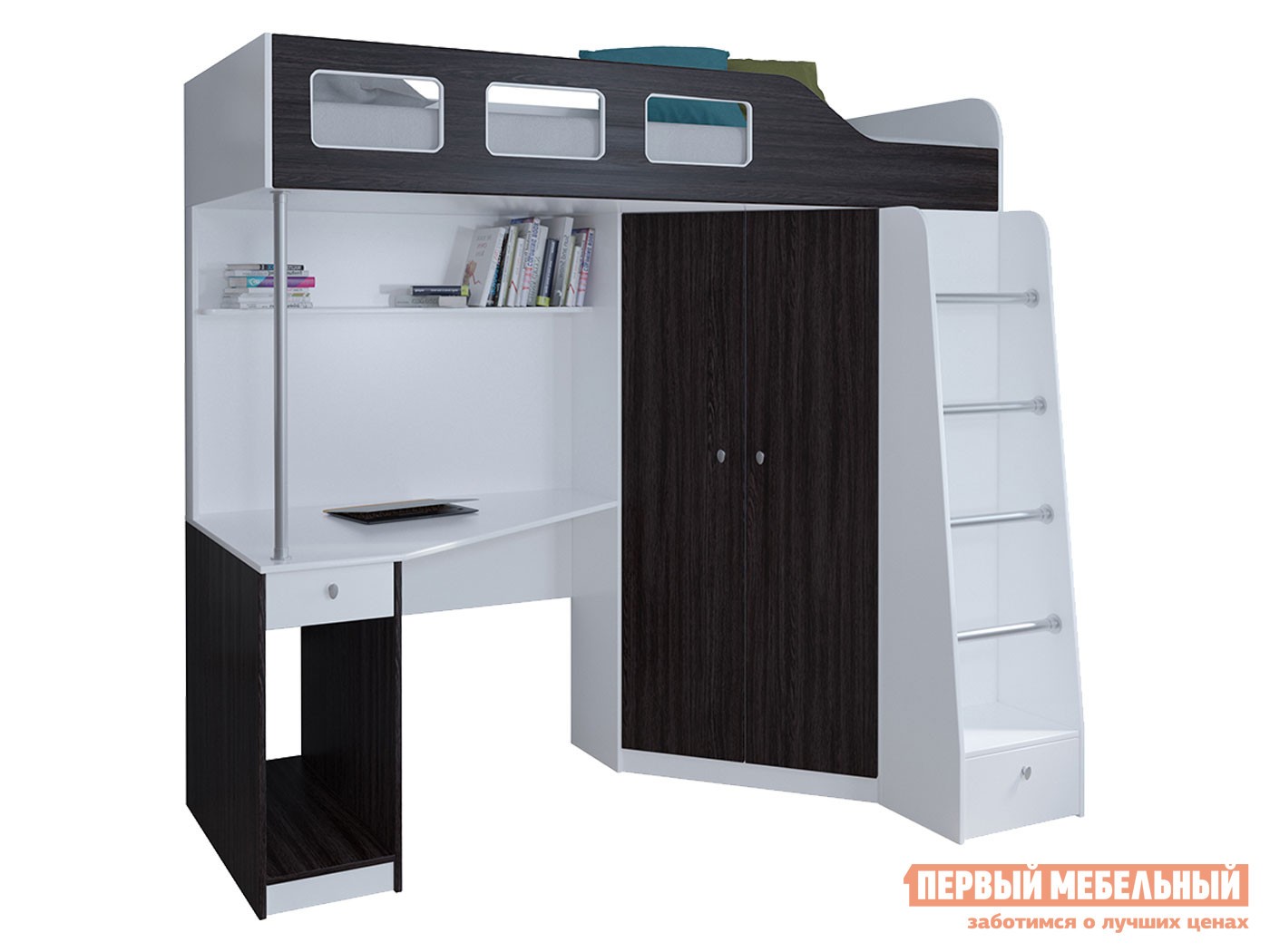 Кровать-чердак  Астра 7 Белый, Венге